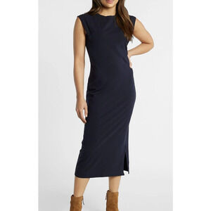 Public Rec Women's Dress Medium Go-To Dress Midi Stretch Navy Pima Cotton Tencel